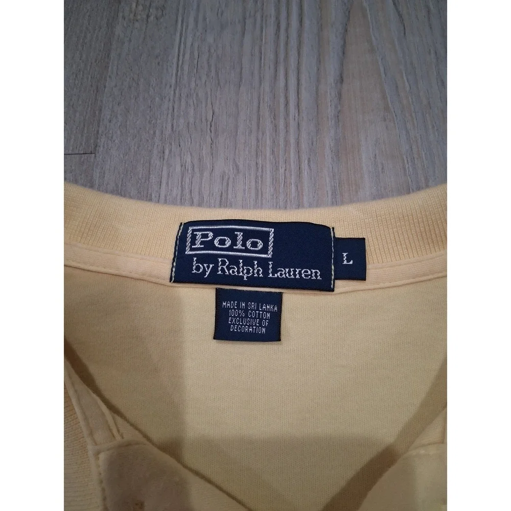 Polo Ralph Lauren Mens Large Yellow Short Sleeve 100% Cotton Logo Polo Shirt